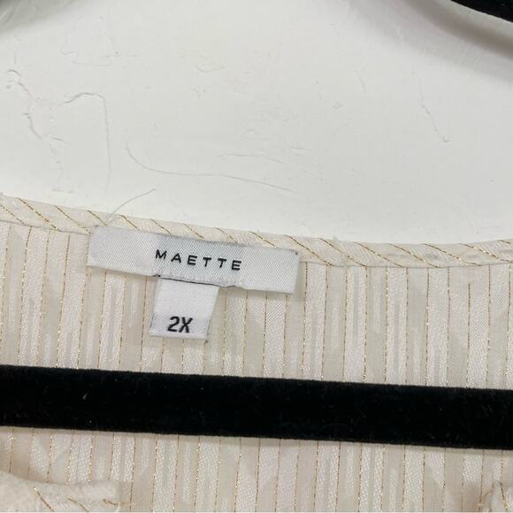 Maette Cream & Gold Striped Metallic Long Sleeve Blouse Womens 2X Boho Shirt Top - Picture 3 of 7